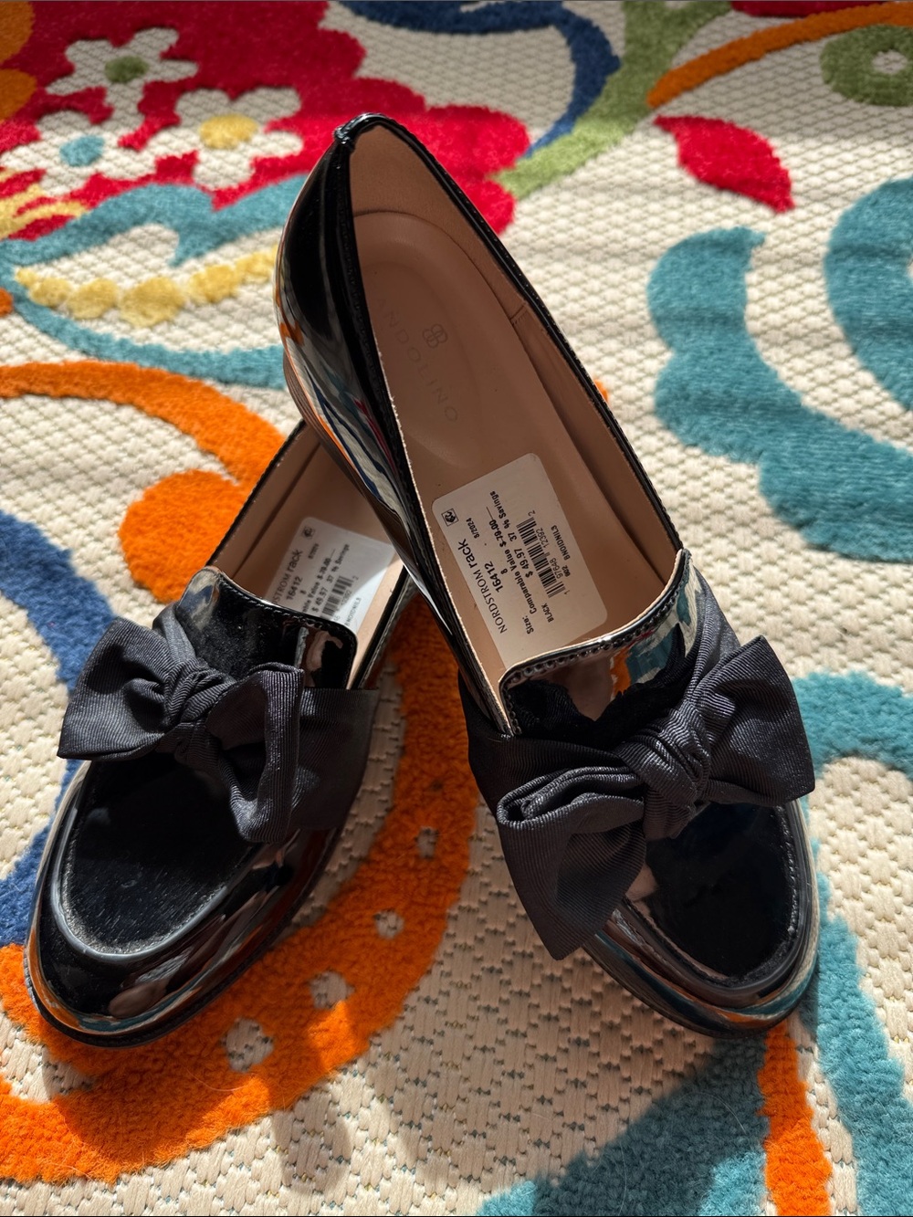 Bandolino Black Patent Loafers with Fabric Bow - Picture 3 of 4